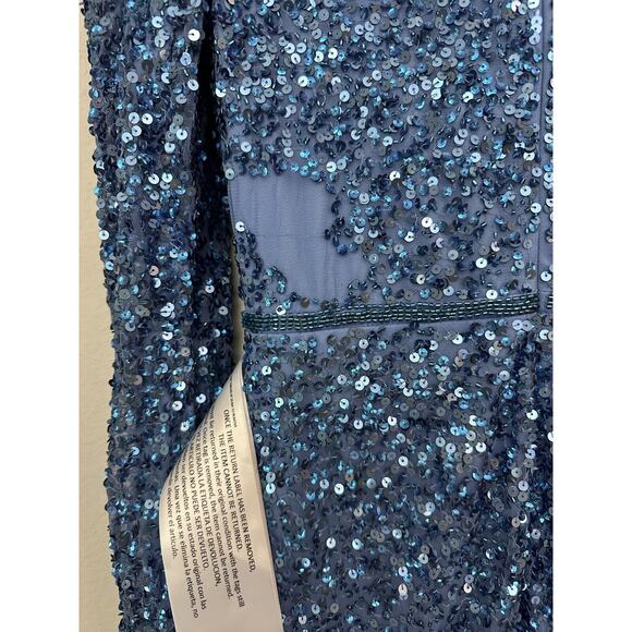New Mac Duggal Blue Sequin Embellished V-Neck Evening Dress 5510 Size 8 - Picture 11 of 13